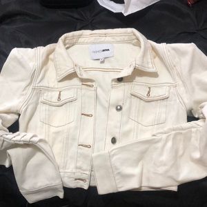Whitish, creme colored denim jacket, fashionnova